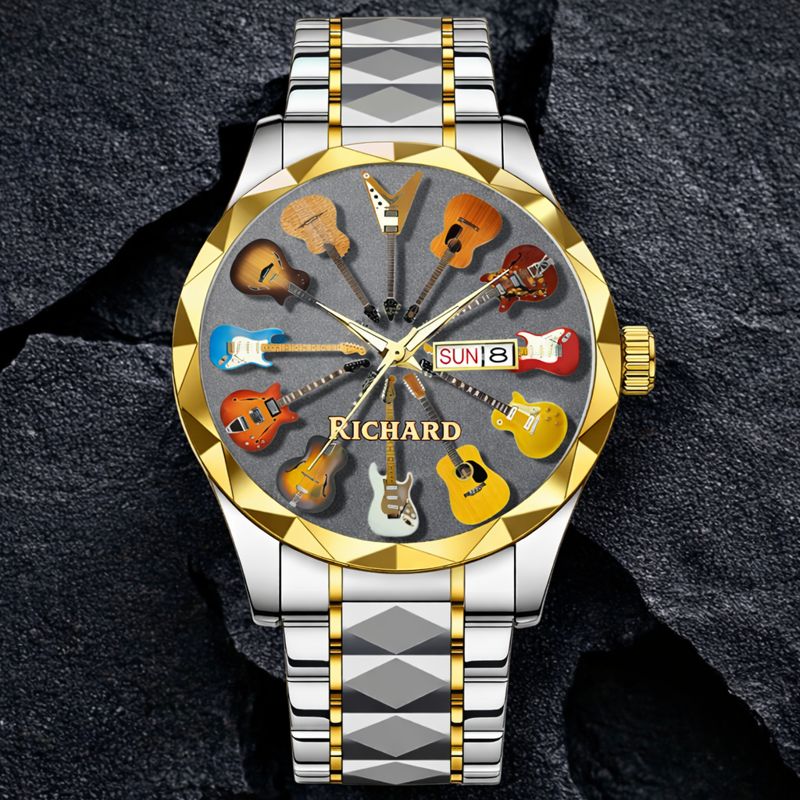 Personalized Rock Around the Clock Guitar Watch for Music Lovers