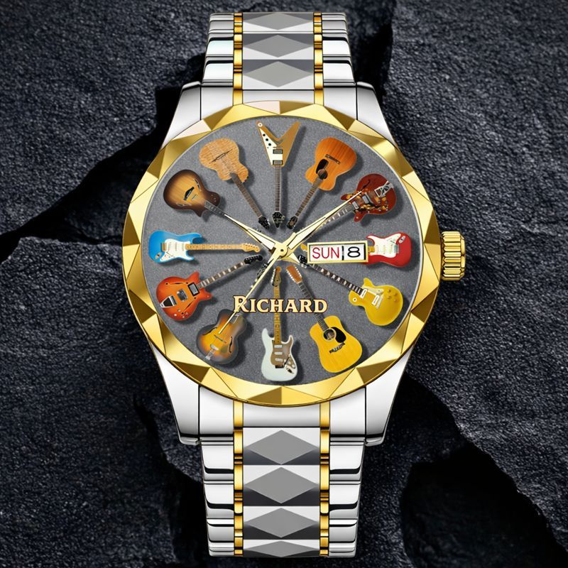 Personalized Rock Around the Clock Guitar Watch for Music Lovers