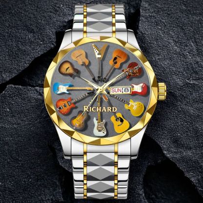 Personalized Rock Around the Clock Guitar Watch for Music Lovers