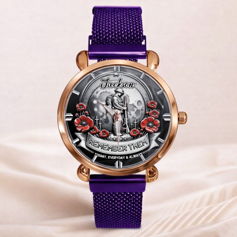 Remember Them Poppy Soldier Customized Watch - Personalized Name - Gift For Veterans, Soldiers