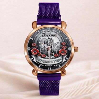 Remember Them Poppy Soldier Customized Watch - Personalized Name - Gift For Veterans, Soldiers
