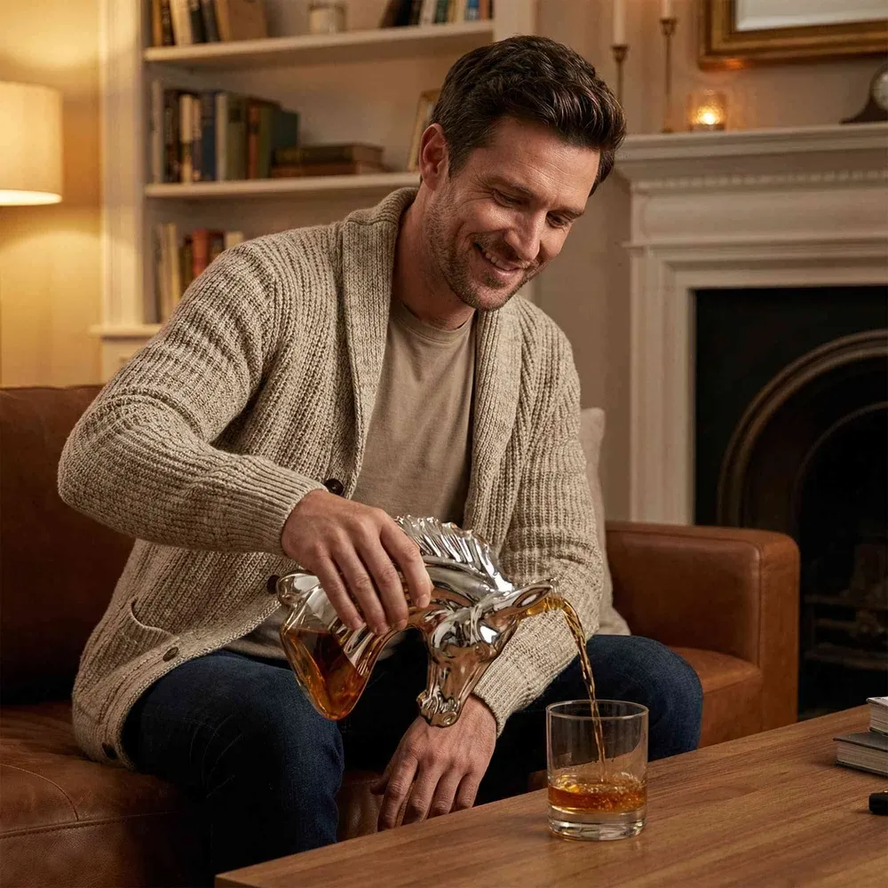 Personalized Horse Head Glass Liquor Bottle 350ml, Crystal Clear Whiskey Decanter with Custom Engraving, Mini Alcohol Flask Gift for Men & Home Bar