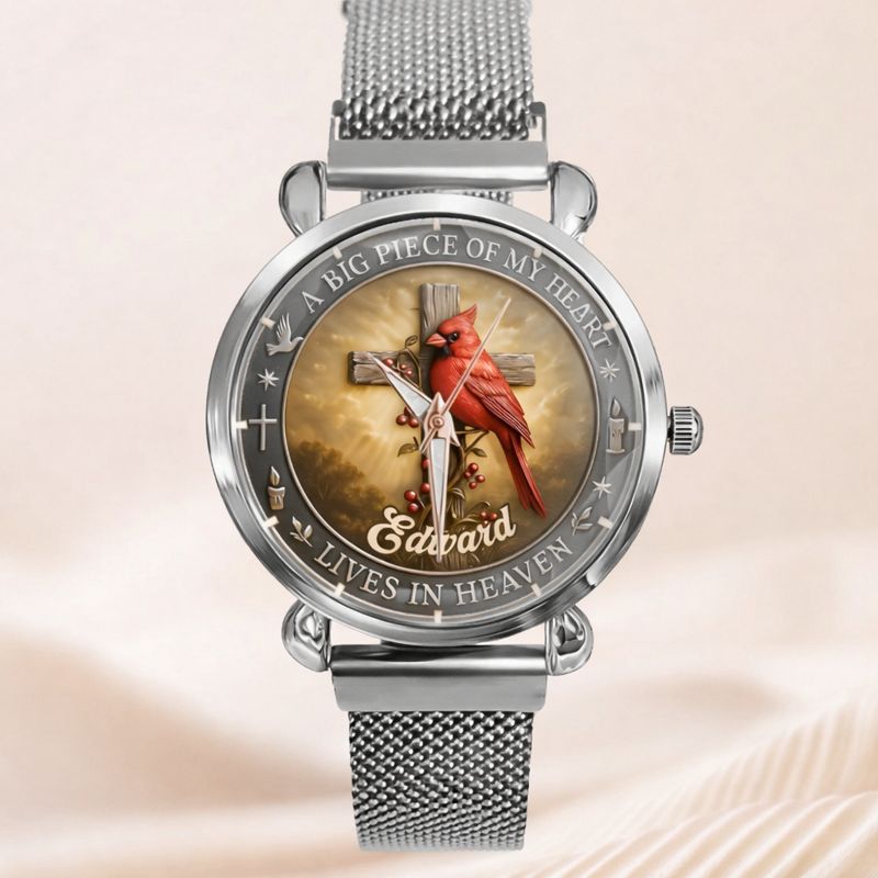 Customized Cardinal Cross Memorial Watch - Personalized Name - Gift for Family & Loved Ones