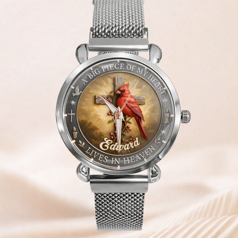 Customized Cardinal Cross Memorial Watch - Personalized Name - Gift for Family & Loved Ones