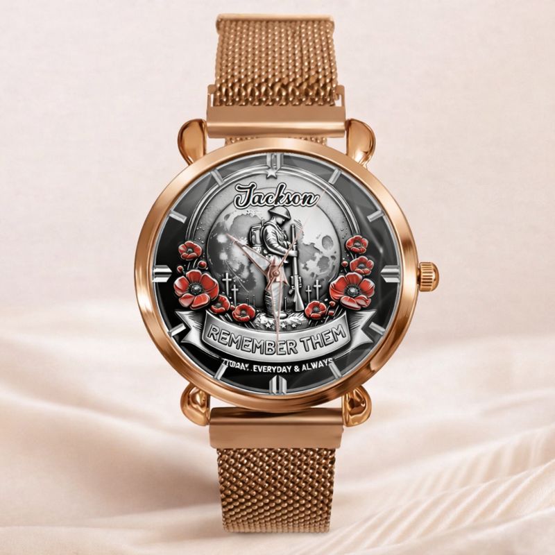 Remember Them Poppy Soldier Customized Watch - Personalized Name - Gift For Veterans, Soldiers