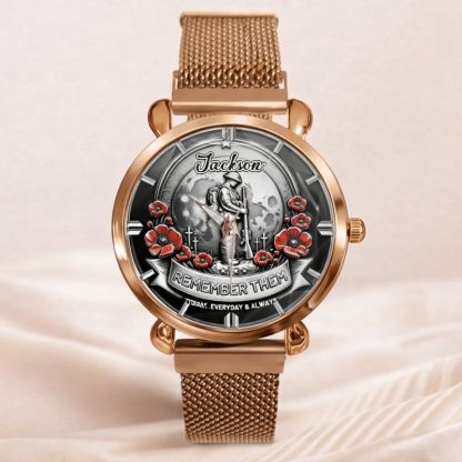 Remember Them Poppy Soldier Customized Watch - Personalized Name - Gift For Veterans, Soldiers