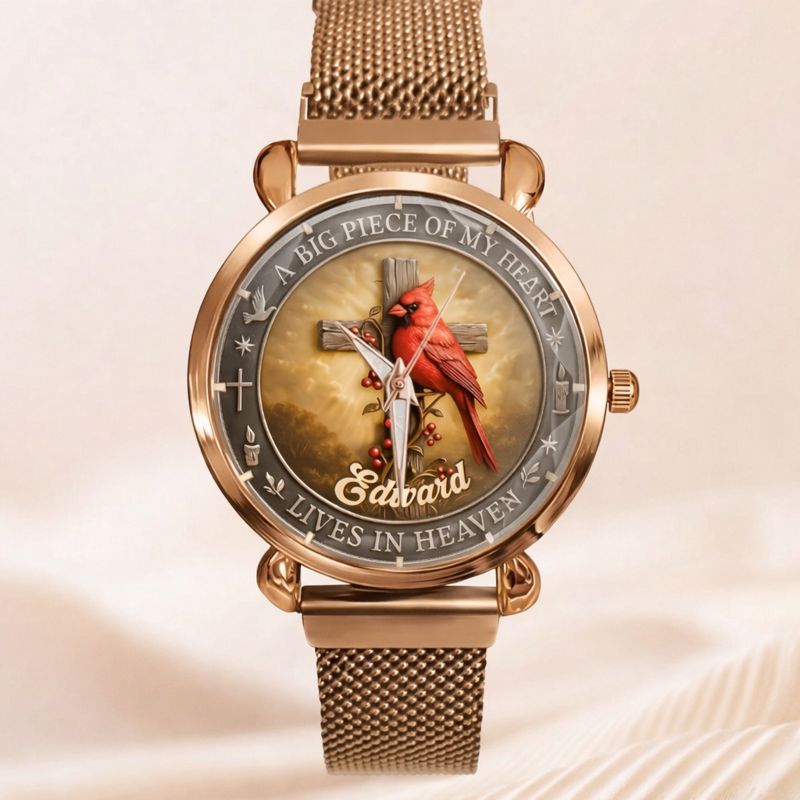 Customized Cardinal Cross Memorial Watch - Personalized Name - Gift for Family & Loved Ones