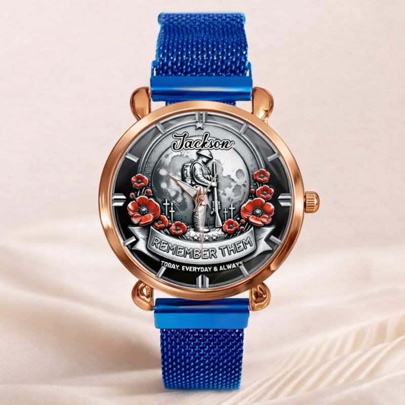Remember Them Poppy Soldier Customized Watch - Personalized Name - Gift For Veterans, Soldiers
