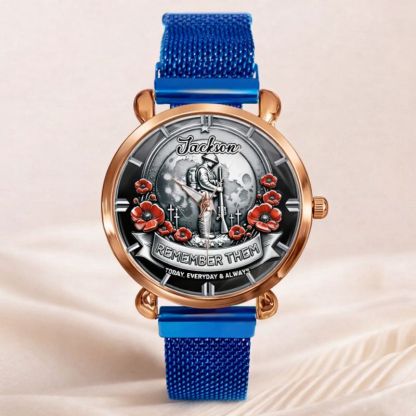 Remember Them Poppy Soldier Customized Watch - Personalized Name - Gift For Veterans, Soldiers