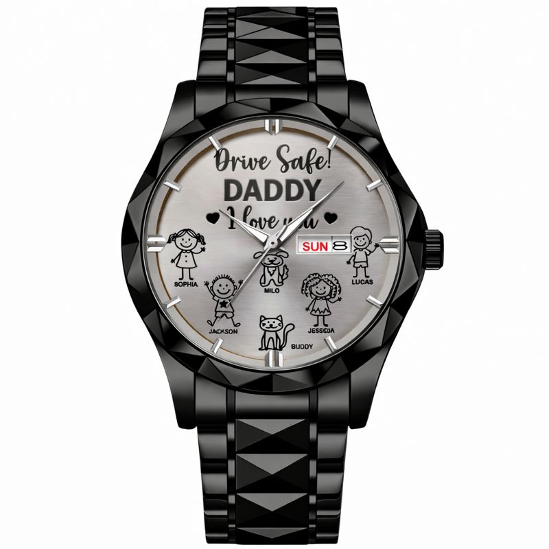 Drive Safe Grandpa Daddy Customized Watch - Personalized Name - Gift For Grandpa, Daddy