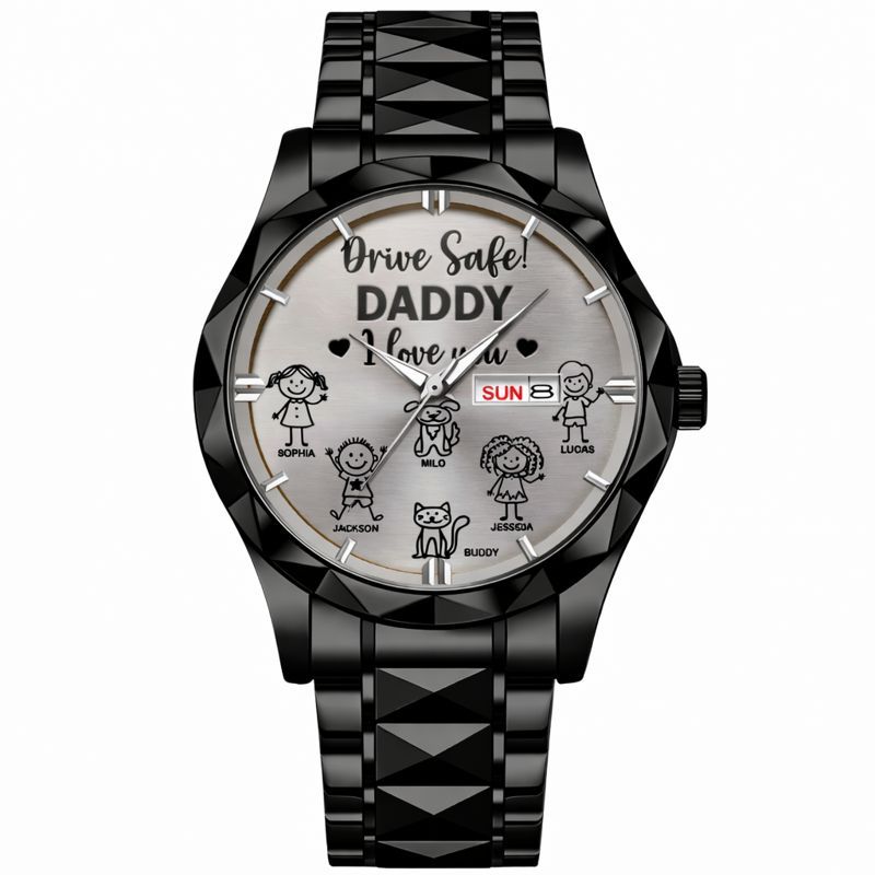 Drive Safe Grandpa Daddy Customized Watch - Personalized Name - Gift For Grandpa, Daddy