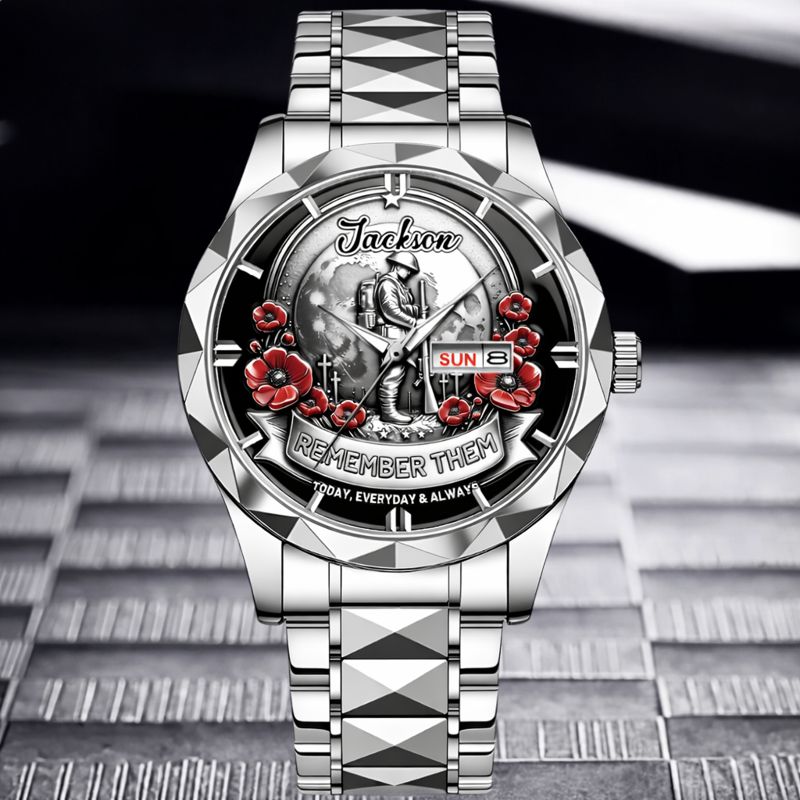 Remember Them Poppy Soldier Customized Watch - Personalized Name - Gift For Veterans, Soldiers