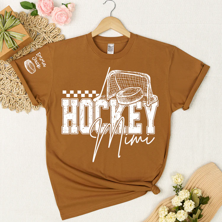 Custom Hockey Mimi T Shirt, Personalized Family Names with Hockey Design