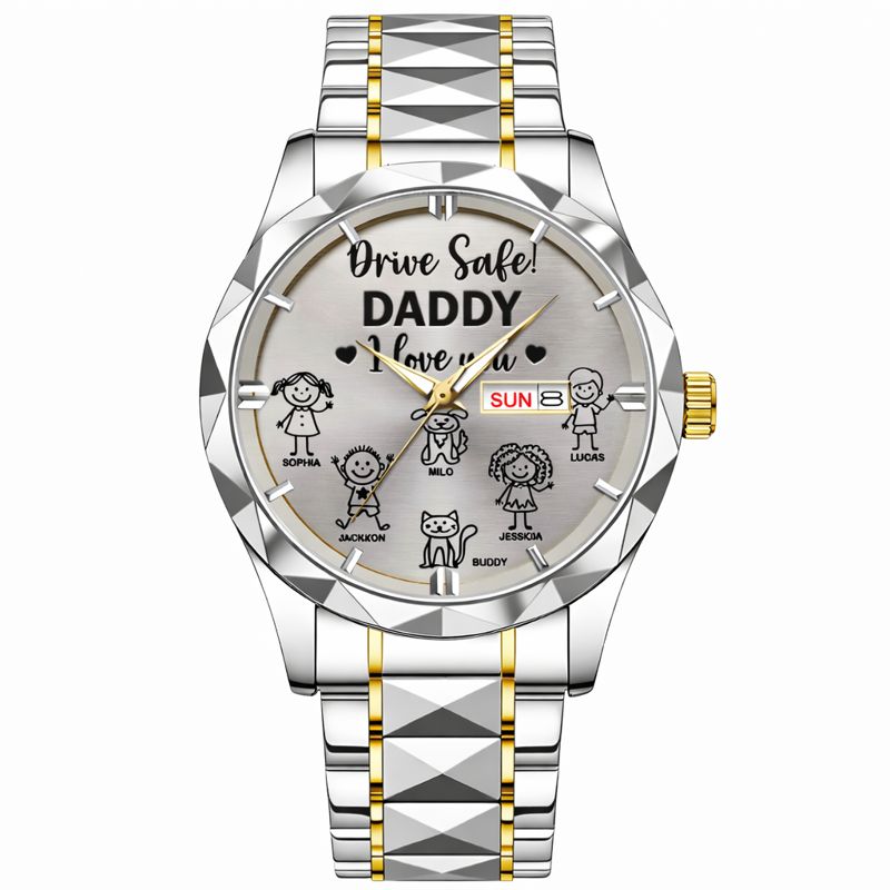 Drive Safe Grandpa Daddy Customized Watch - Personalized Name - Gift For Grandpa, Daddy