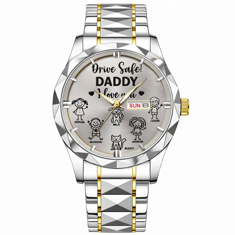 Drive Safe Grandpa Daddy Customized Watch - Personalized Name - Gift For Grandpa, Daddy