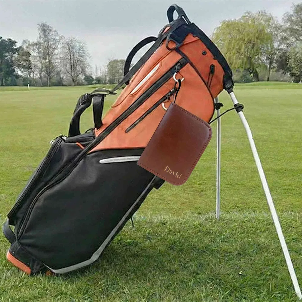 Personalized Leather Golf Accessories Case, Custom Name Golf Gift for Men, Dad, Husband & Golfers, Portable All-in-One Golf Organizer Travel Kit