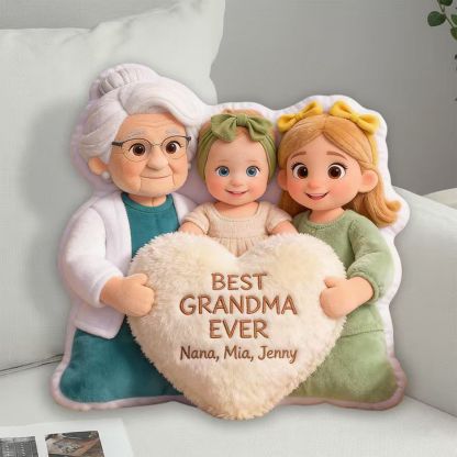 Best Grandma Ever - Personalized Grandma Faux Fur Shaped Pillow