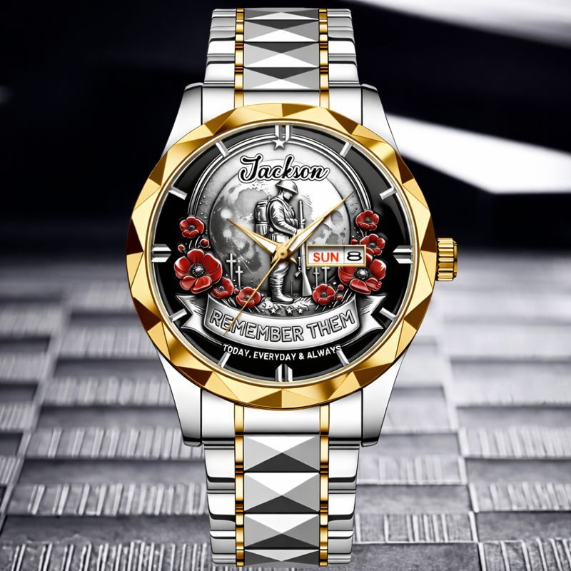 Remember Them Poppy Soldier Customized Watch - Personalized Name - Gift For Veterans, Soldiers