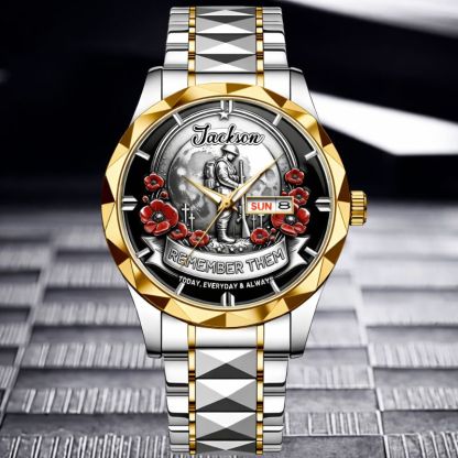 Remember Them Poppy Soldier Customized Watch - Personalized Name - Gift For Veterans, Soldiers