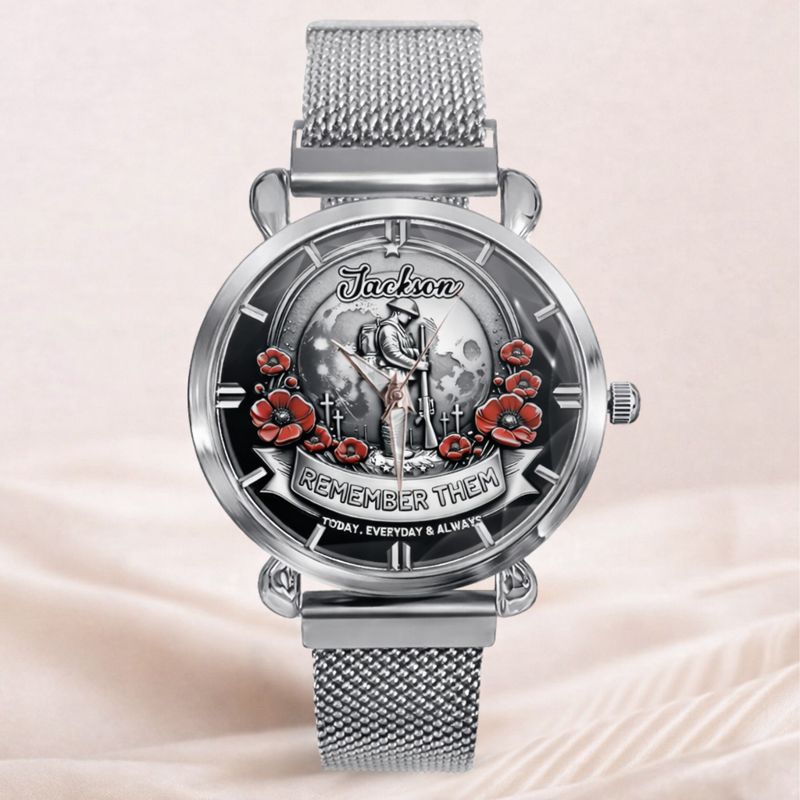 Remember Them Poppy Soldier Customized Watch - Personalized Name - Gift For Veterans, Soldiers