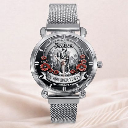 Remember Them Poppy Soldier Customized Watch - Personalized Name - Gift For Veterans, Soldiers