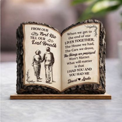 From Our First Kiss To Our Last Breath Love – Personalized Name Wooden Plaque - Gift For Couples