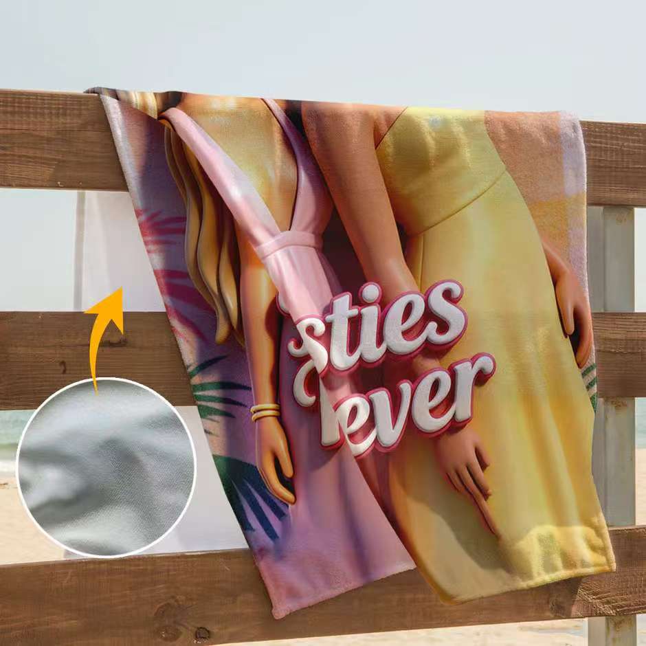 Custom Any Photo - Besties Forever - Personalized Bestie Quick-dry Beach Towel/ Bath Towel