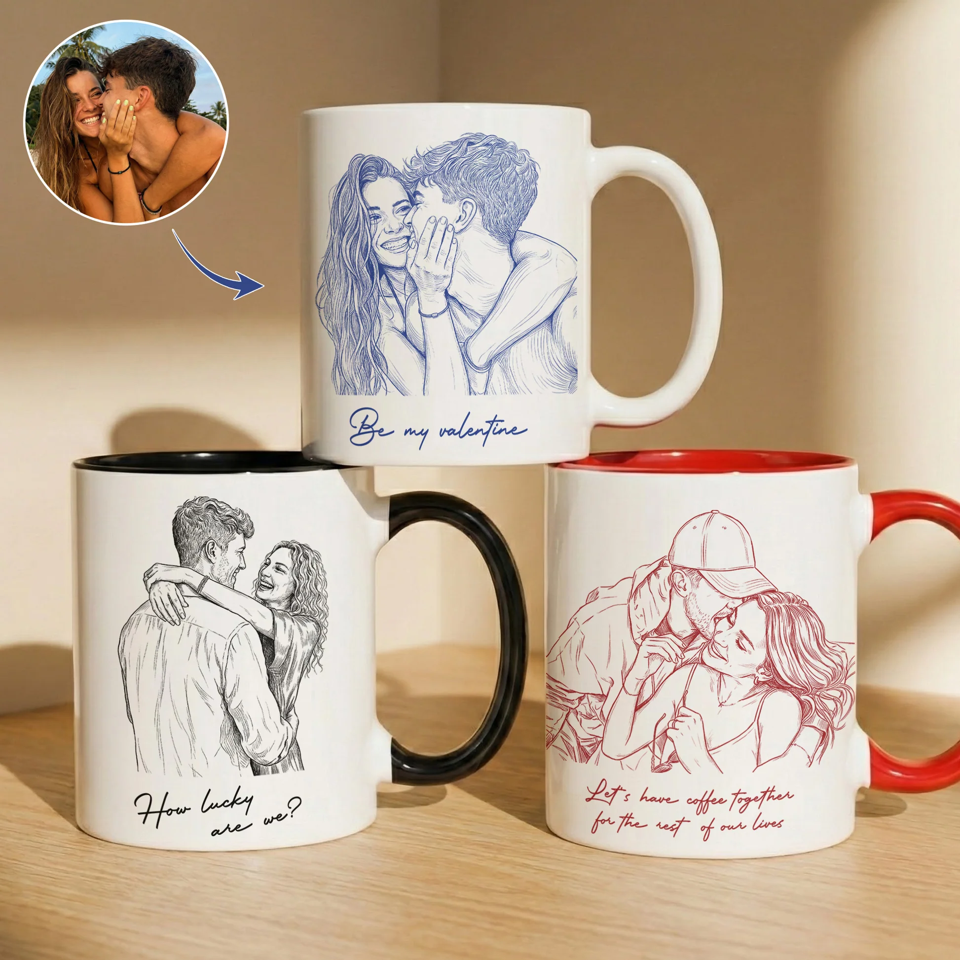 Custom Couple Photo Portrait How Lucky Are We Gift For Him, Her - Personalized Photo Accent Mug