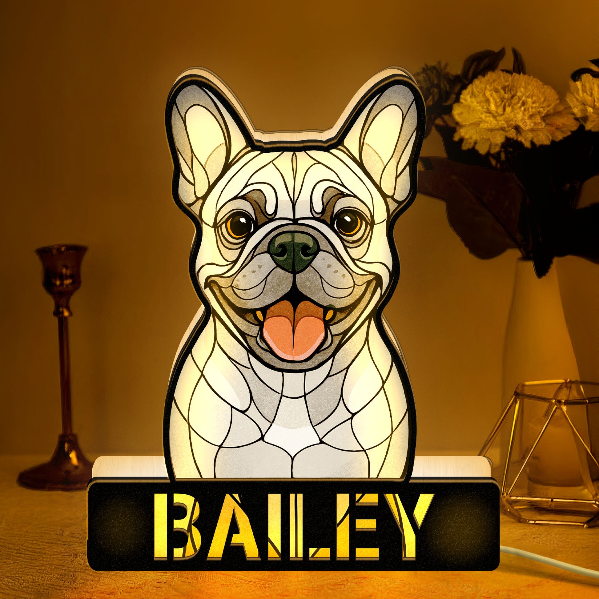 Dog Face Stained Glass Style - Personalized Photo LED Night Lamp