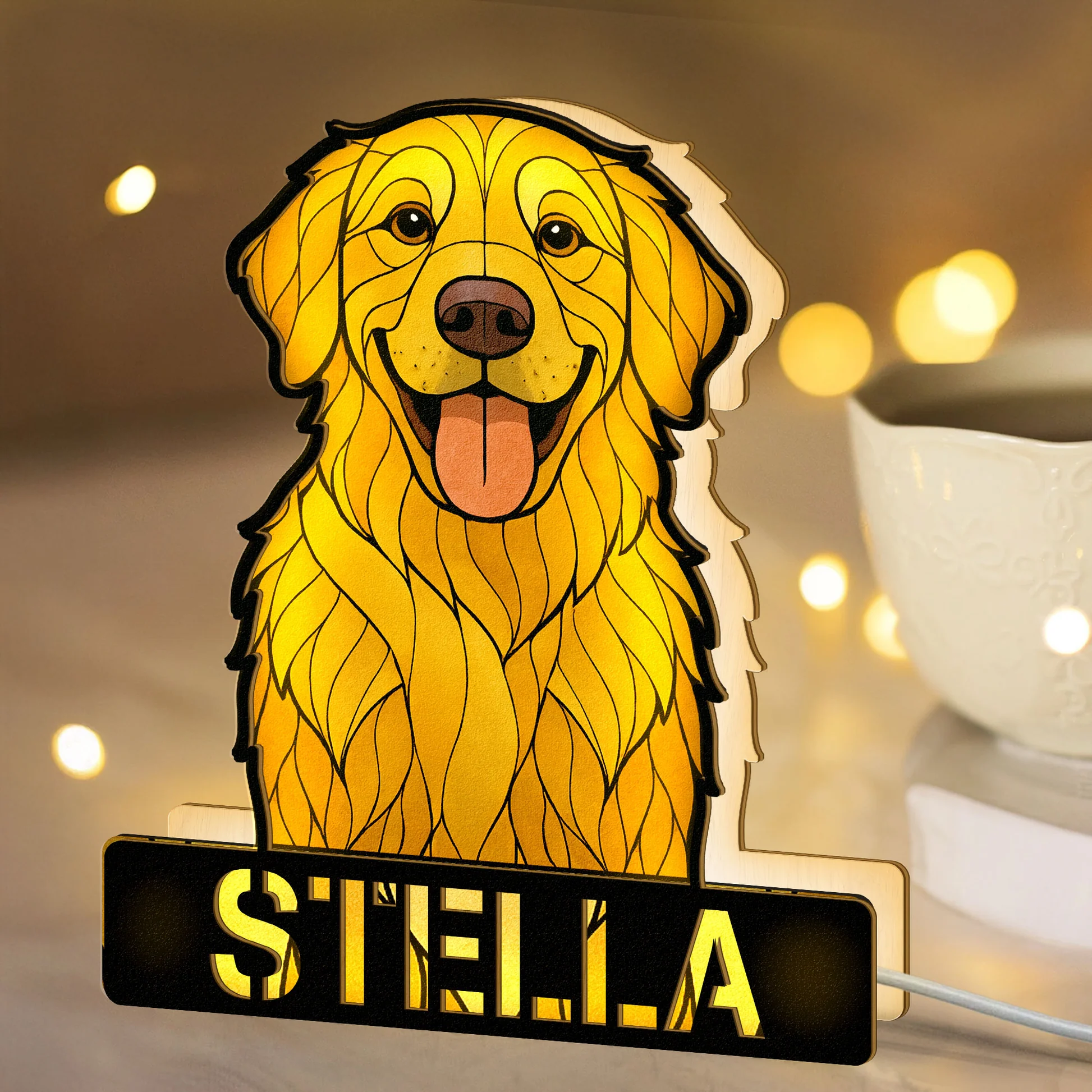 Dog Face Stained Glass Style - Personalized Photo LED Night Lamp