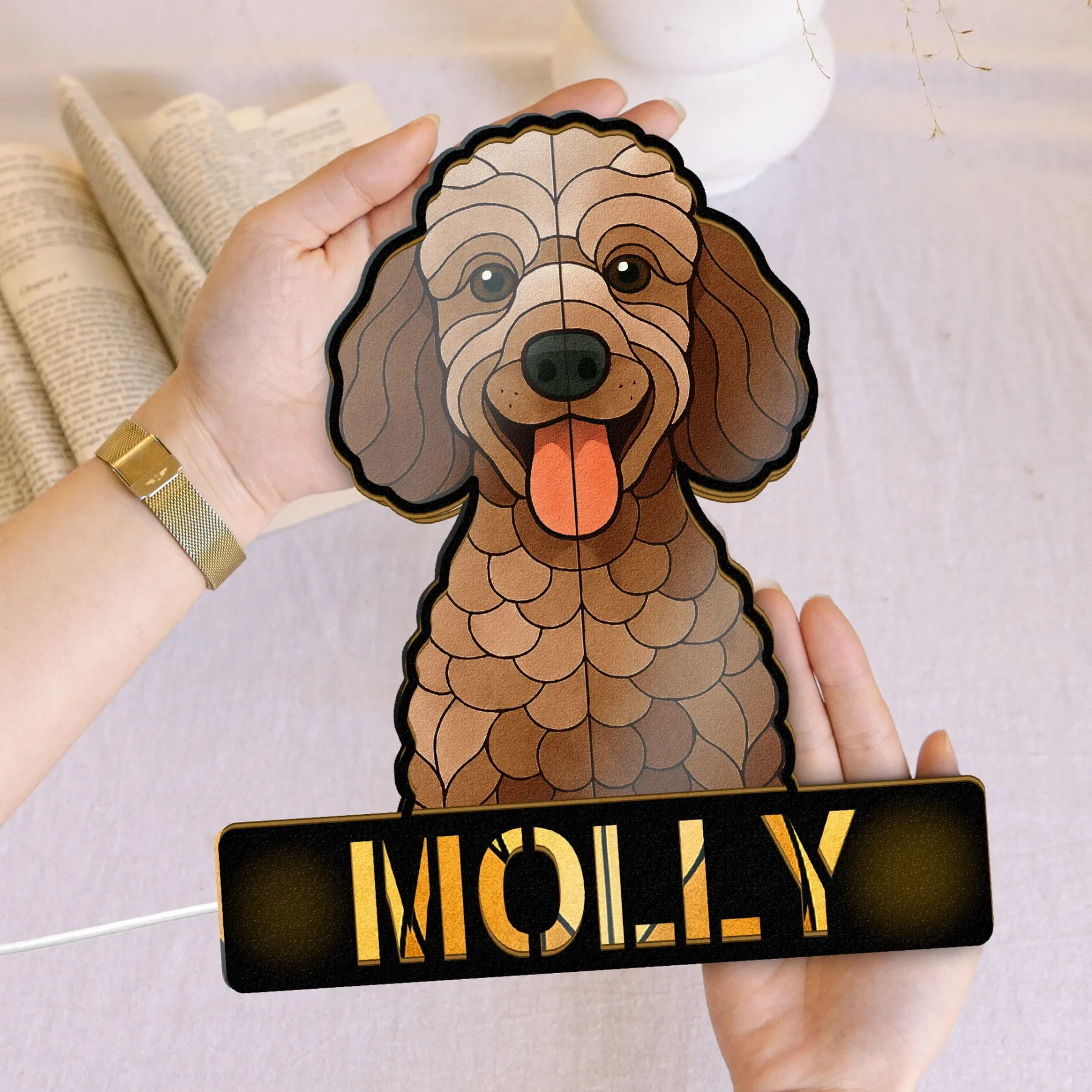Dog Face Stained Glass Style - Personalized Photo LED Night Lamp