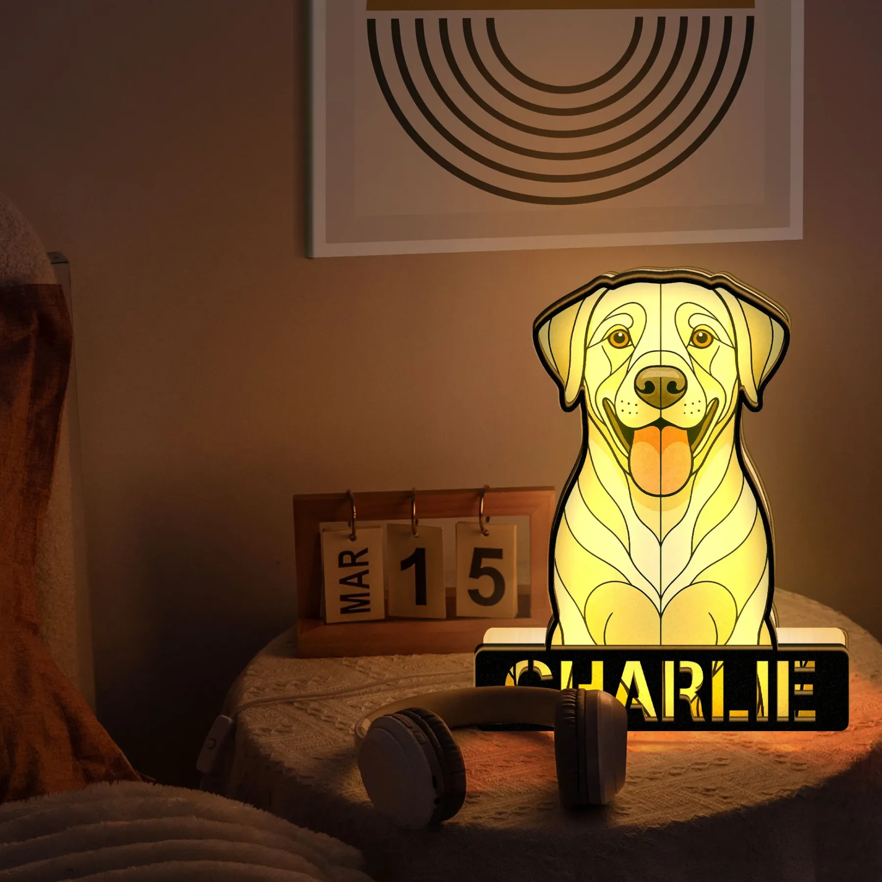 Dog Face Stained Glass Style - Personalized Photo LED Night Lamp