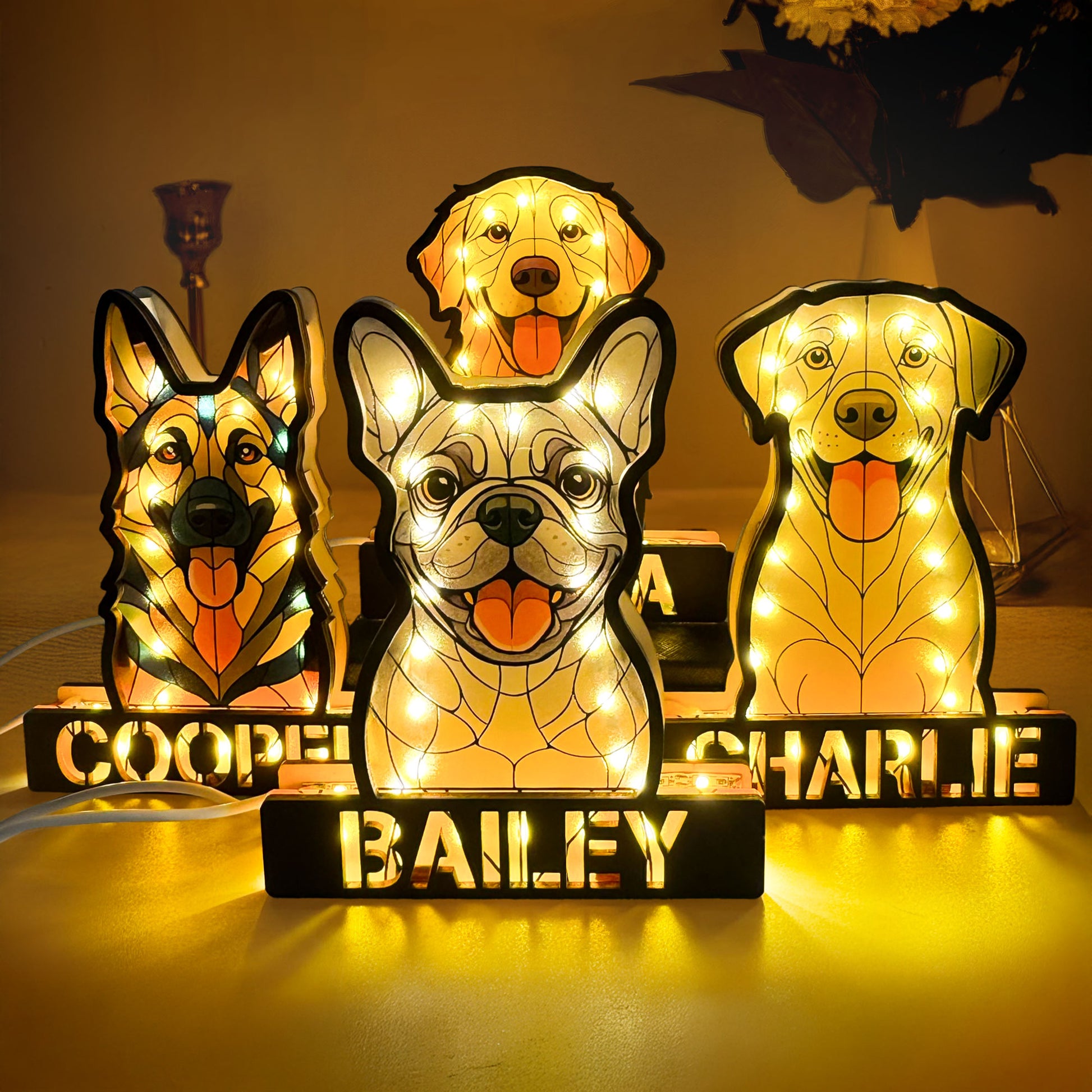 Dog Face Stained Glass Style - Personalized Photo LED Night Lamp