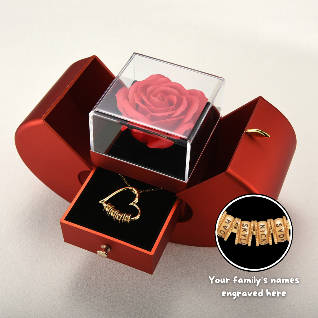 Heart of Our Family - Personalized Necklace with Luxury Forever Rose Box