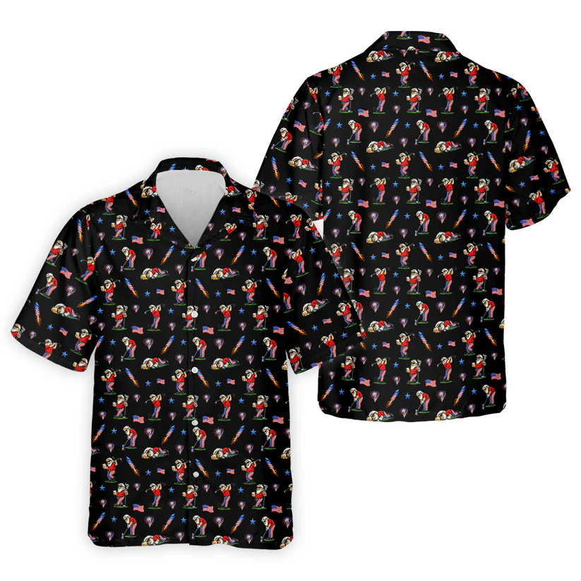 4th Of July Funny Man Golf And Beer Black Golf Shirt, Patriotic Golf Shirt, 250th Anniversary Golf Shirts For Men