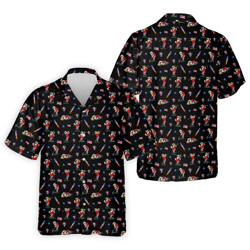 4th Of July Funny Man Golf And Beer Black Golf Shirt, Patriotic Golf Shirt, 250th Anniversary Golf Shirts For Men