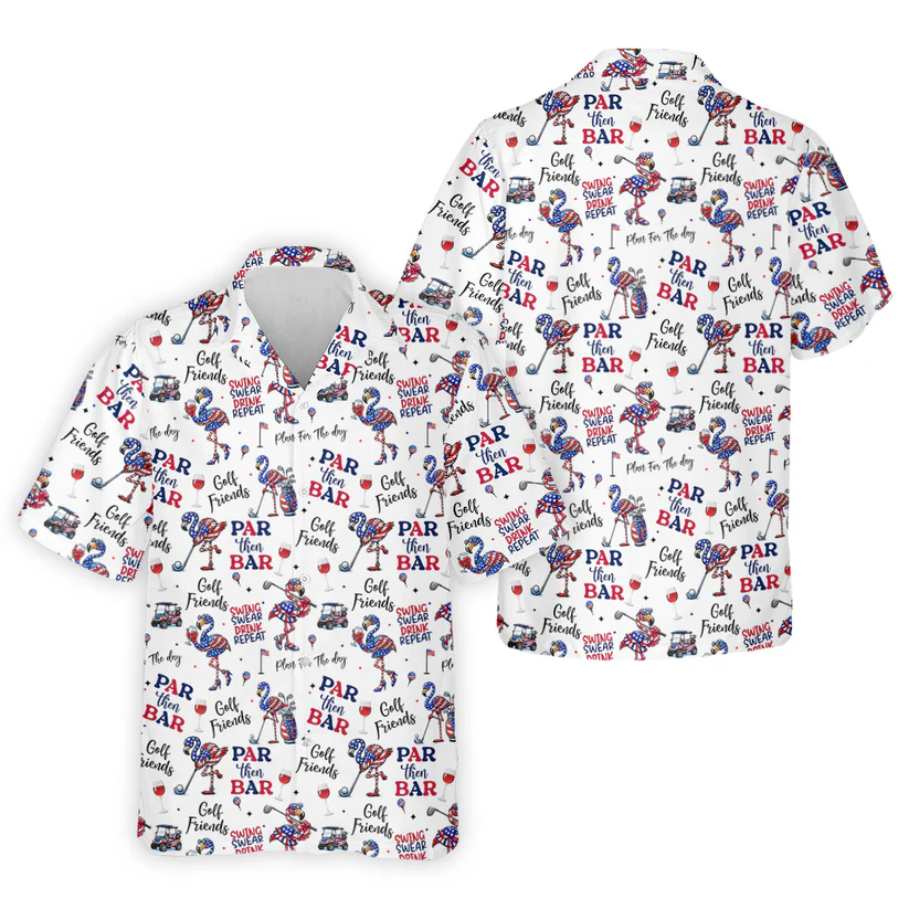 Par Then Bar Funny Flamingo Patriot Golf Shirt, 250th Anniversary Golf Shirts For Men, 4th Of July Golf Shirt