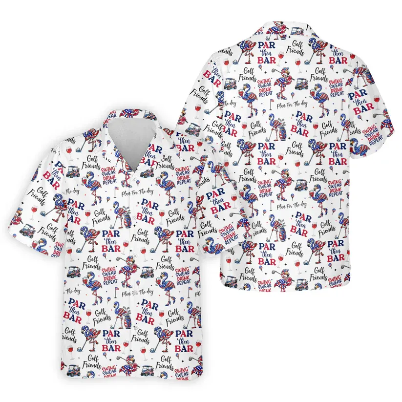 Par Then Bar Funny Flamingo Patriot Golf Shirt, 250th Anniversary Golf Shirts For Men, 4th Of July Golf Shirt