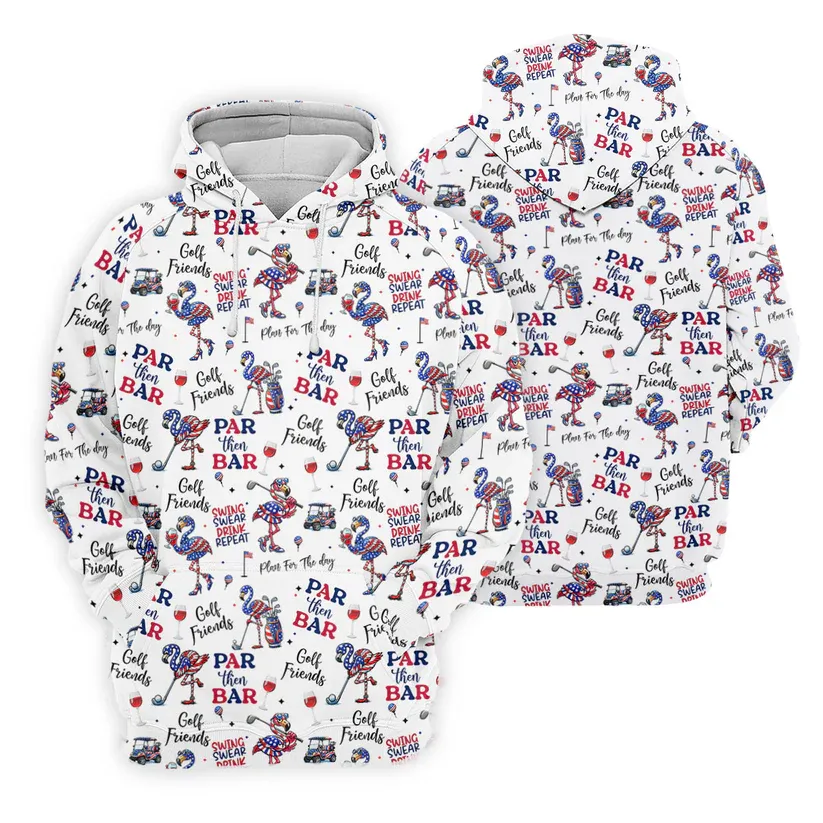 Par Then Bar Funny Flamingo Patriot Golf Shirt, 250th Anniversary Golf Shirts For Men, 4th Of July Golf Shirt