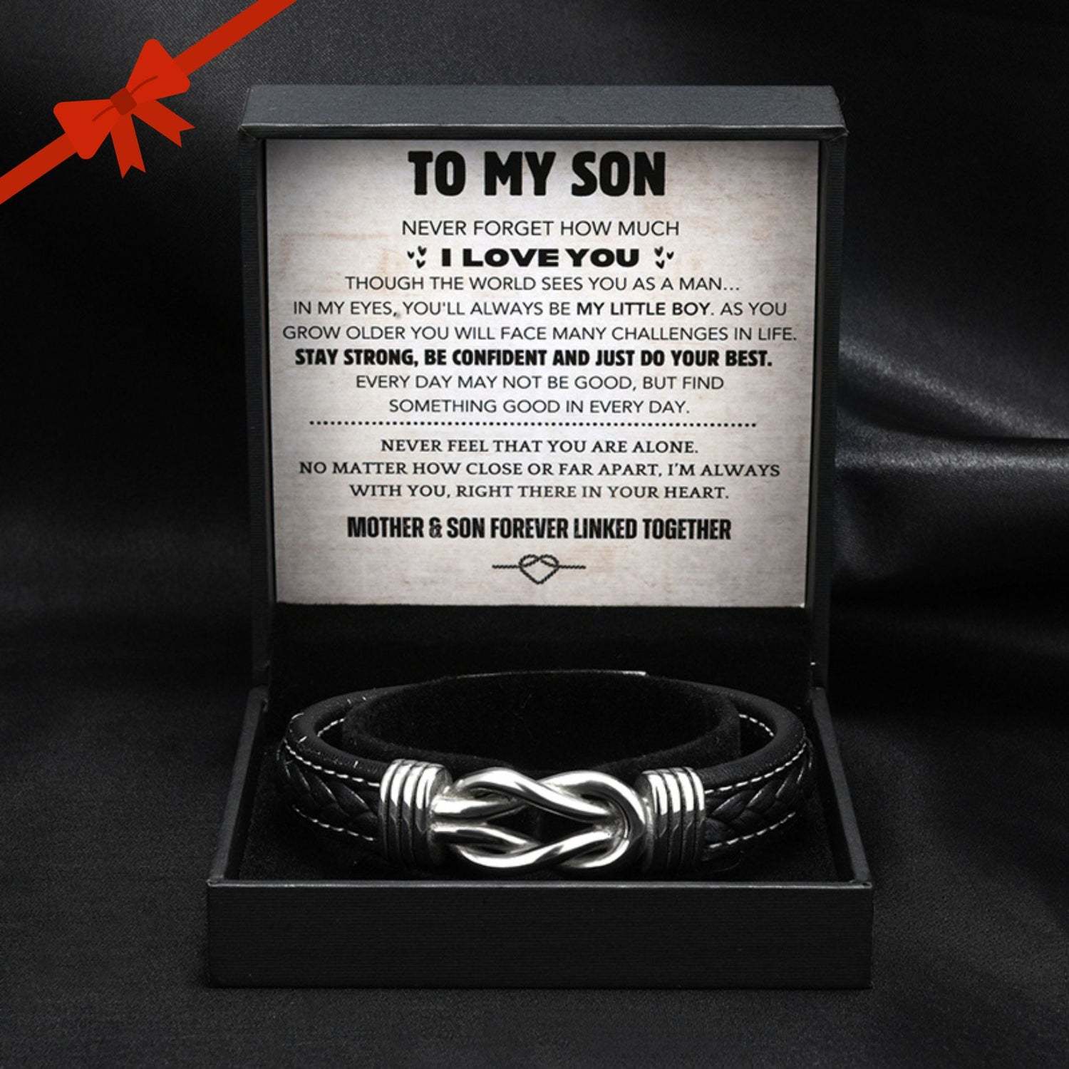 Son's Infinity Knot Bracelet Gift Set with Engraved Name