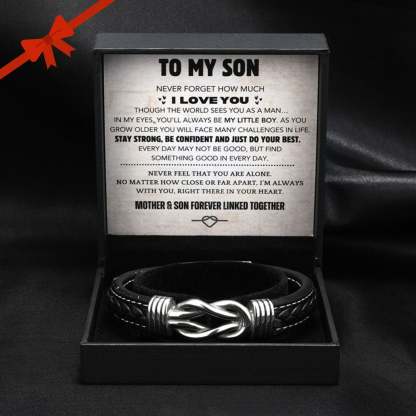 Son's Infinity Knot Bracelet Gift Set with Engraved Name