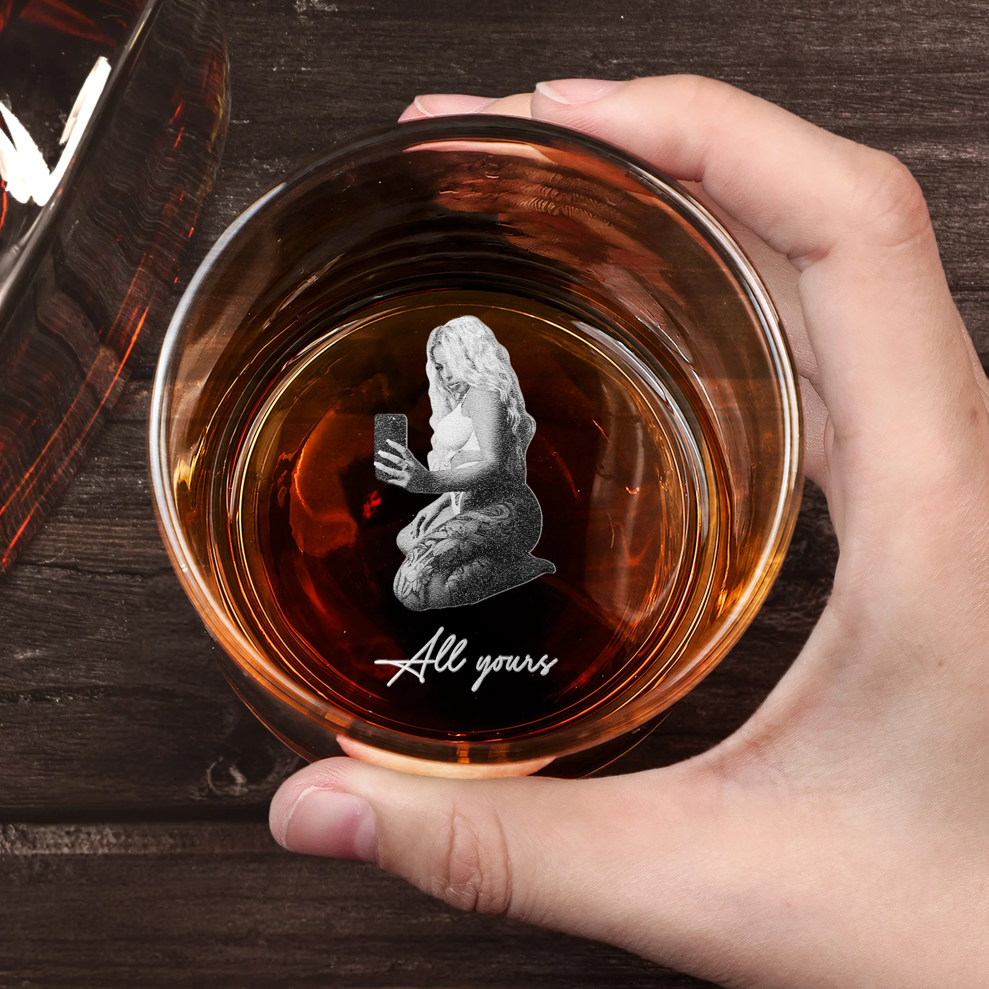 Laser-Engraved Glass With Spicy Photo For Him, Husband, Boyfriend - Personalized Whiskey Glass With Photo