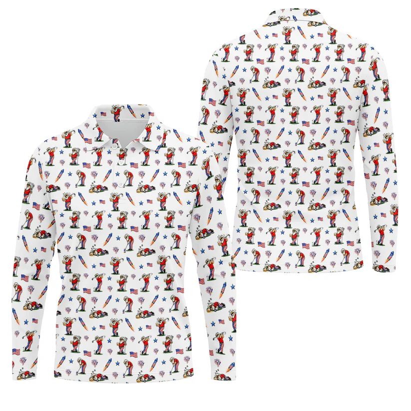 4th Of July Funny Man Golf And Beer USA Polo Shirt, Patriotic Golf Shirt, 250th Anniversary Golf Shirts For Men