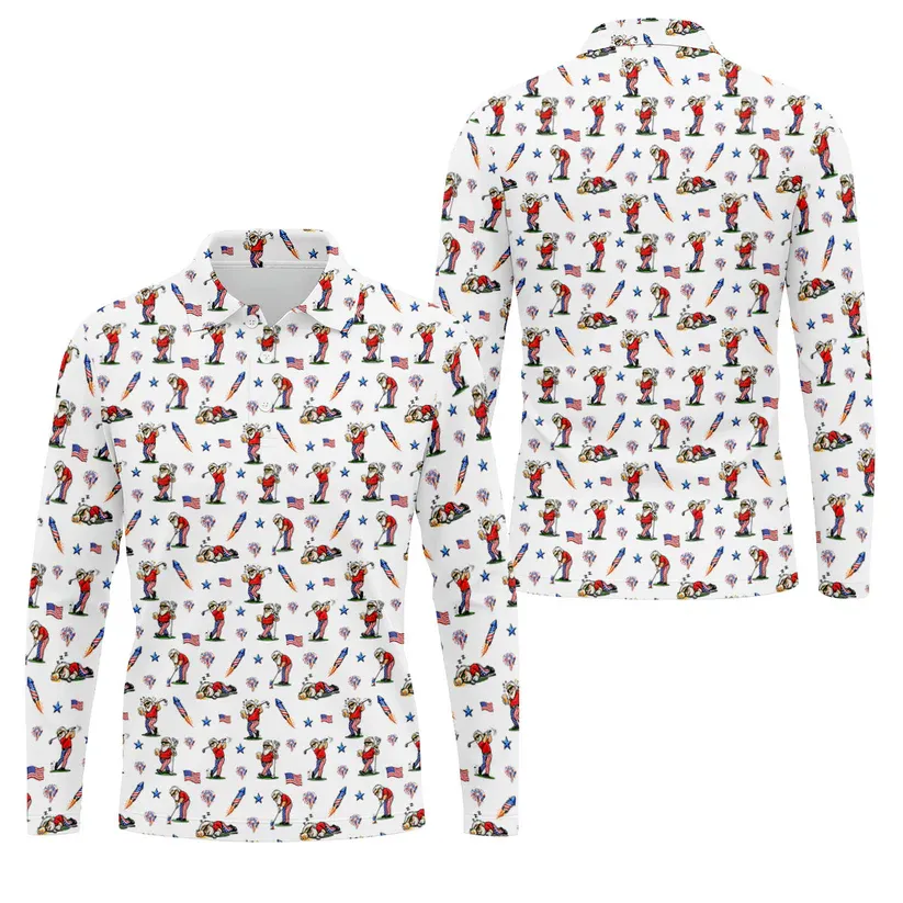 4th Of July Funny Man Golf And Beer USA Polo Shirt, Patriotic Golf Shirt, 250th Anniversary Golf Shirts For Men