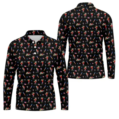 4th Of July Funny Man Golf And Beer Black Golf Shirt, Patriotic Golf Shirt, 250th Anniversary Golf Shirts For Men