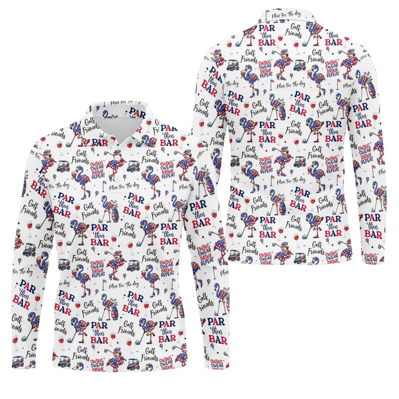 Par Then Bar Funny Flamingo Patriot Golf Shirt, 250th Anniversary Golf Shirts For Men, 4th Of July Golf Shirt