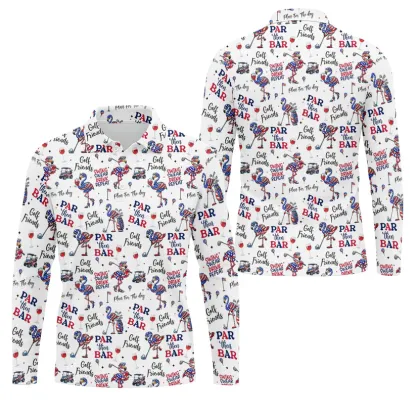 Par Then Bar Funny Flamingo Patriot Golf Shirt, 250th Anniversary Golf Shirts For Men, 4th Of July Golf Shirt