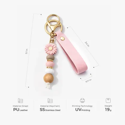 UV Printed Daisy Beaded Keychain with Name - Personalized Gifts for Her