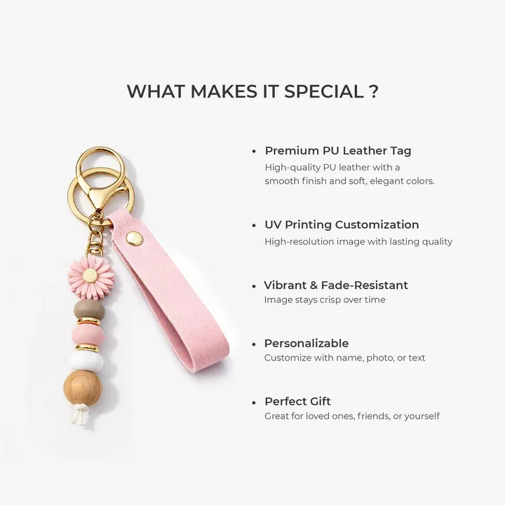 UV Printed Daisy Beaded Keychain with Name - Personalized Gifts for Her