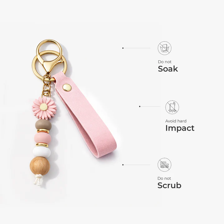 UV Printed Daisy Beaded Keychain with Name - Personalized Gifts for Her